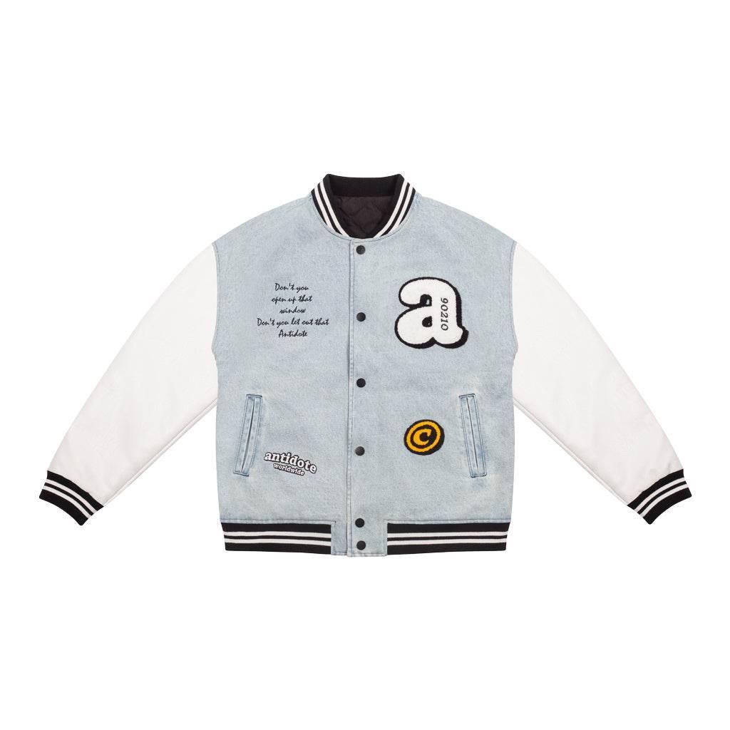 Cotton Towel Embroidered Washed Denim Baseball Uniform For Men