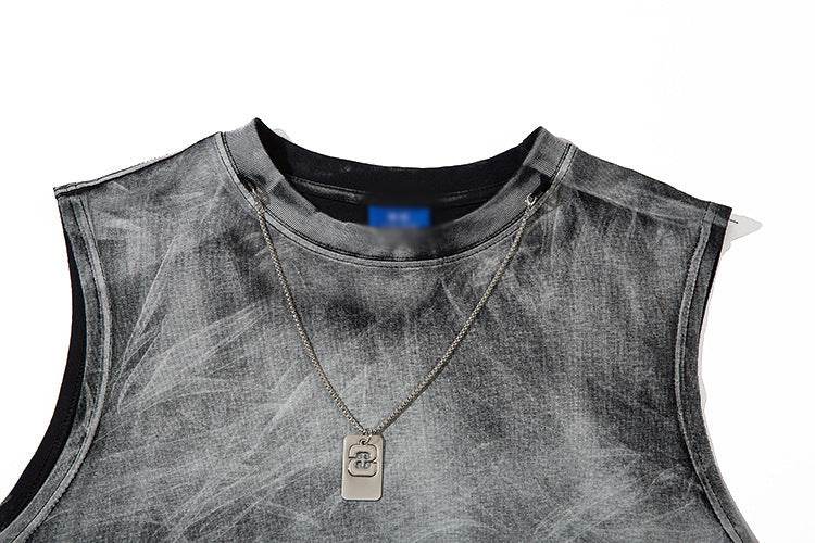 Tie-dye Gradient Ripped Necklace Vest For Men And Women MuddyStock