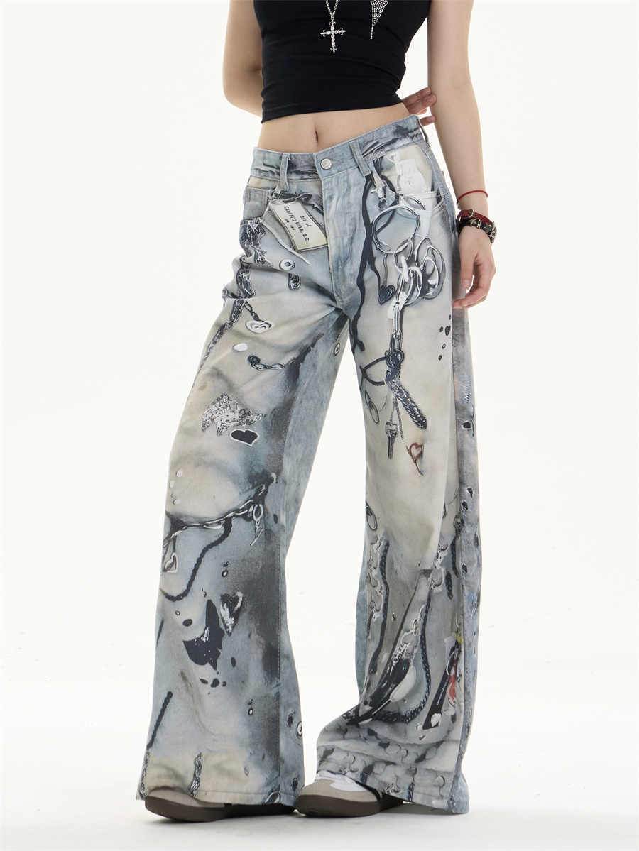 Multi-pocket Wide Leg Jeans Straight Casual Pants For Women MuddyStock