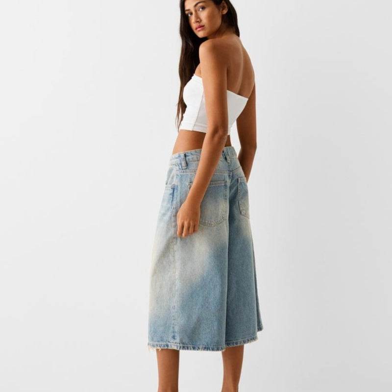 Low Waist Loose Denim Cropped Pants MuddyStock