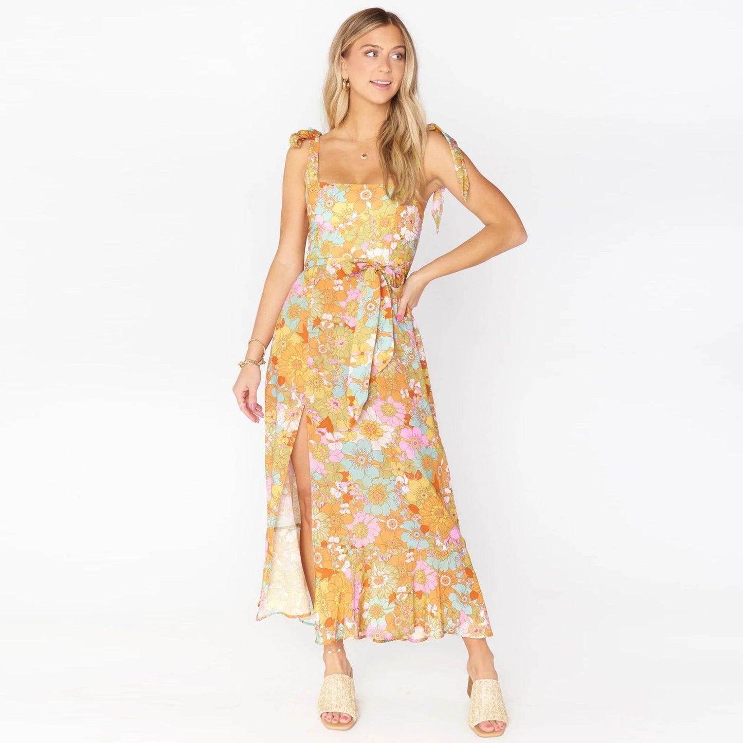 Spring And Summer New Women's Halter Straps Bustier Floral Dresses FQPT006
