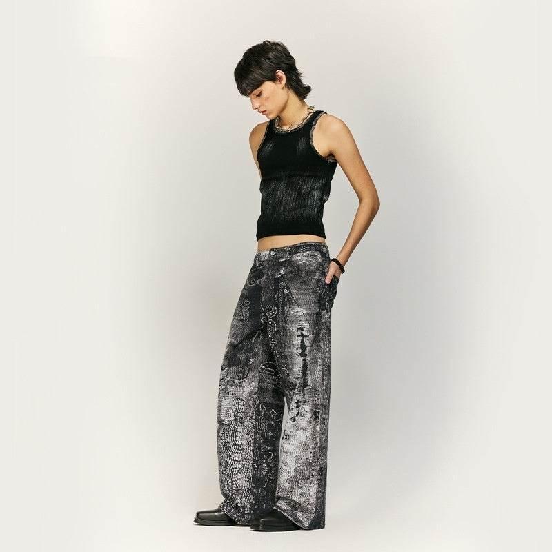 Vintage Paisley Jeans Straight-leg Pants For Men And Women