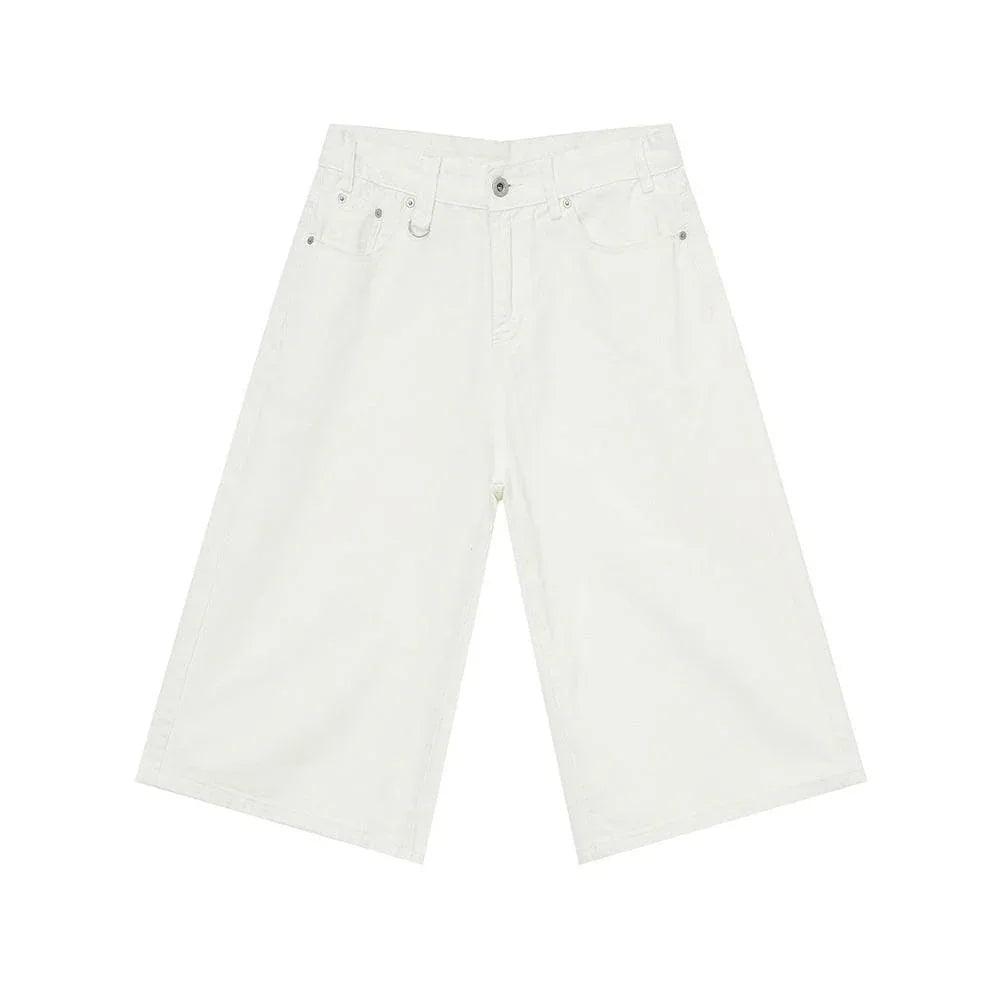 Retro Distressed Flared Cropped Pants For Men And Women White