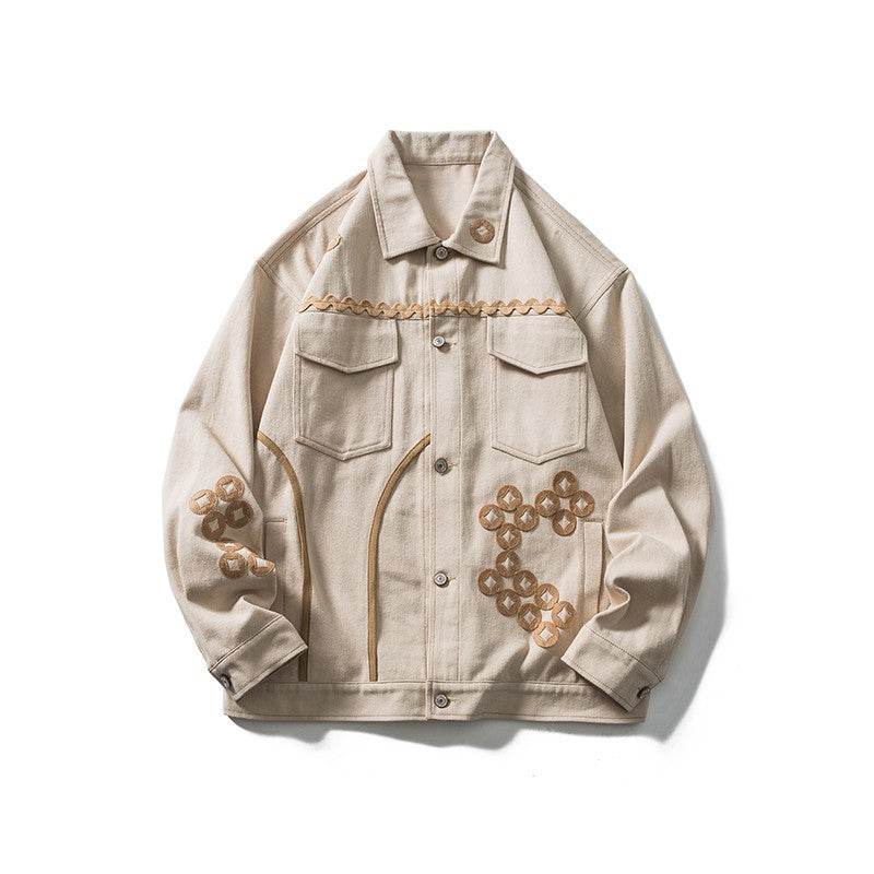 Copper Coin Embroidered Multi-pocket Jackets For Men And Women Khaki MuddyStock