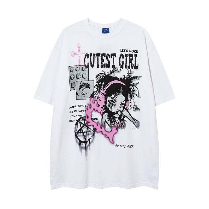 Cartoon Animation Printed Short Sleeve Women White MuddyStock
