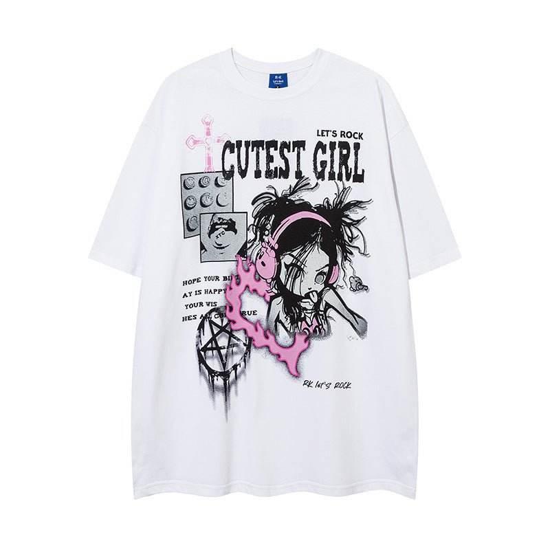 Cartoon Animation Printed Short Sleeve Women White