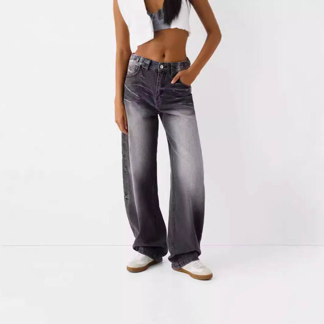 Loose Fashion Personalized Wide-leg Jeans For Women Black MuddyStock