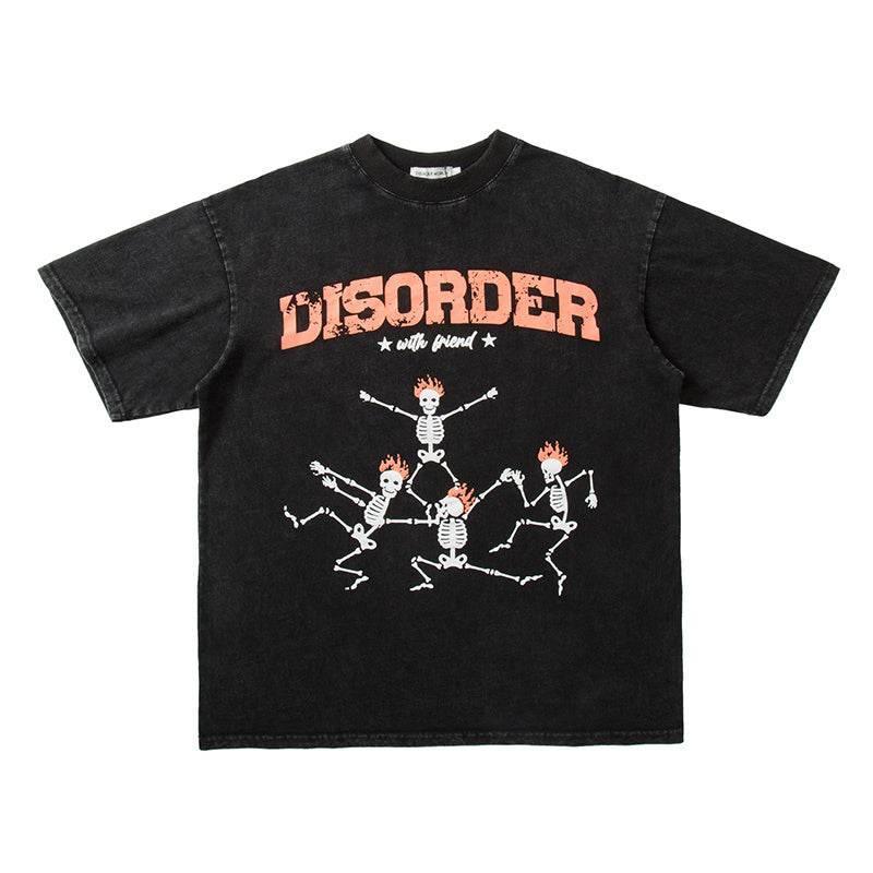 Vintage High Street Washed Old Bone Print Oversized Men's T-Shirt