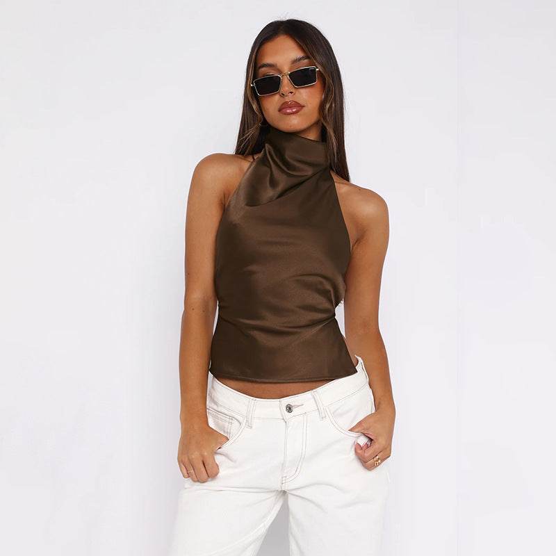 Street Style All-match Satin Backless Top For Women MuddyStock