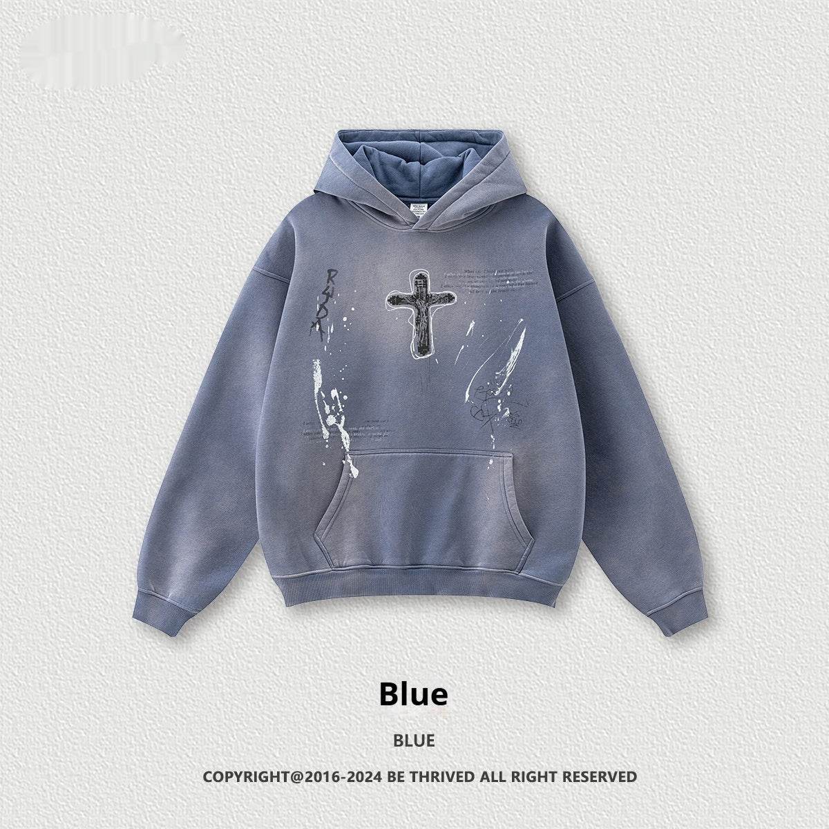 Men's Loose Street Hand-painted Couple Wear Hooded Sweater Blue MuddyStock