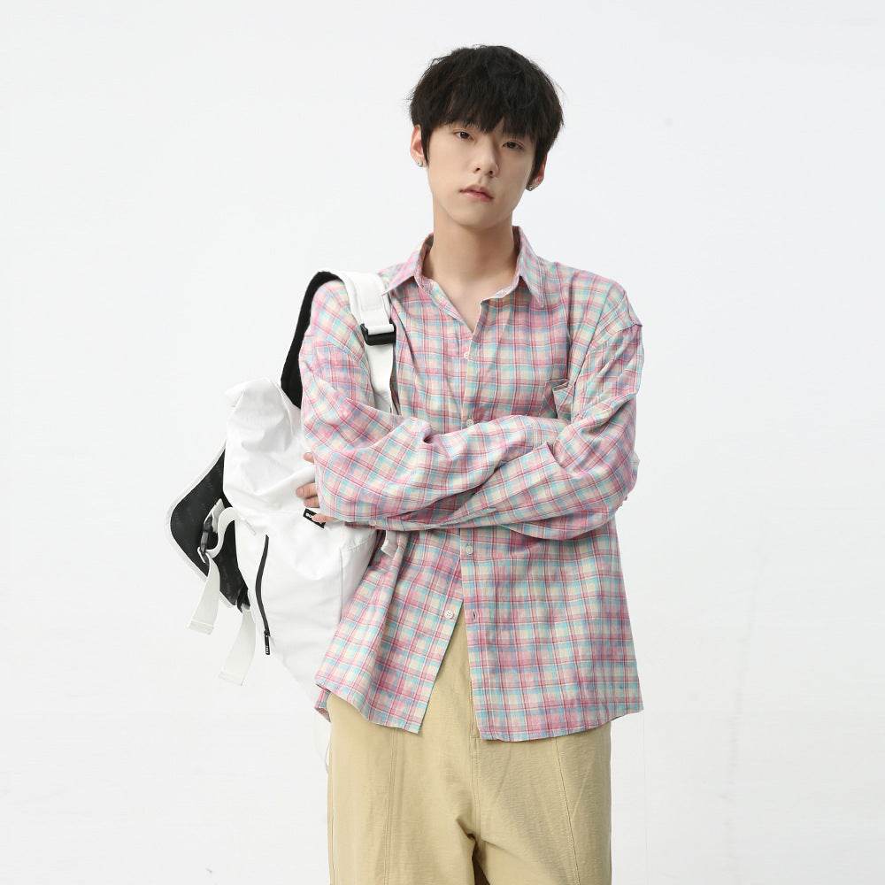Men's Vintage Tie-dye Plaid Long-sleeved Shirt MuddyStock