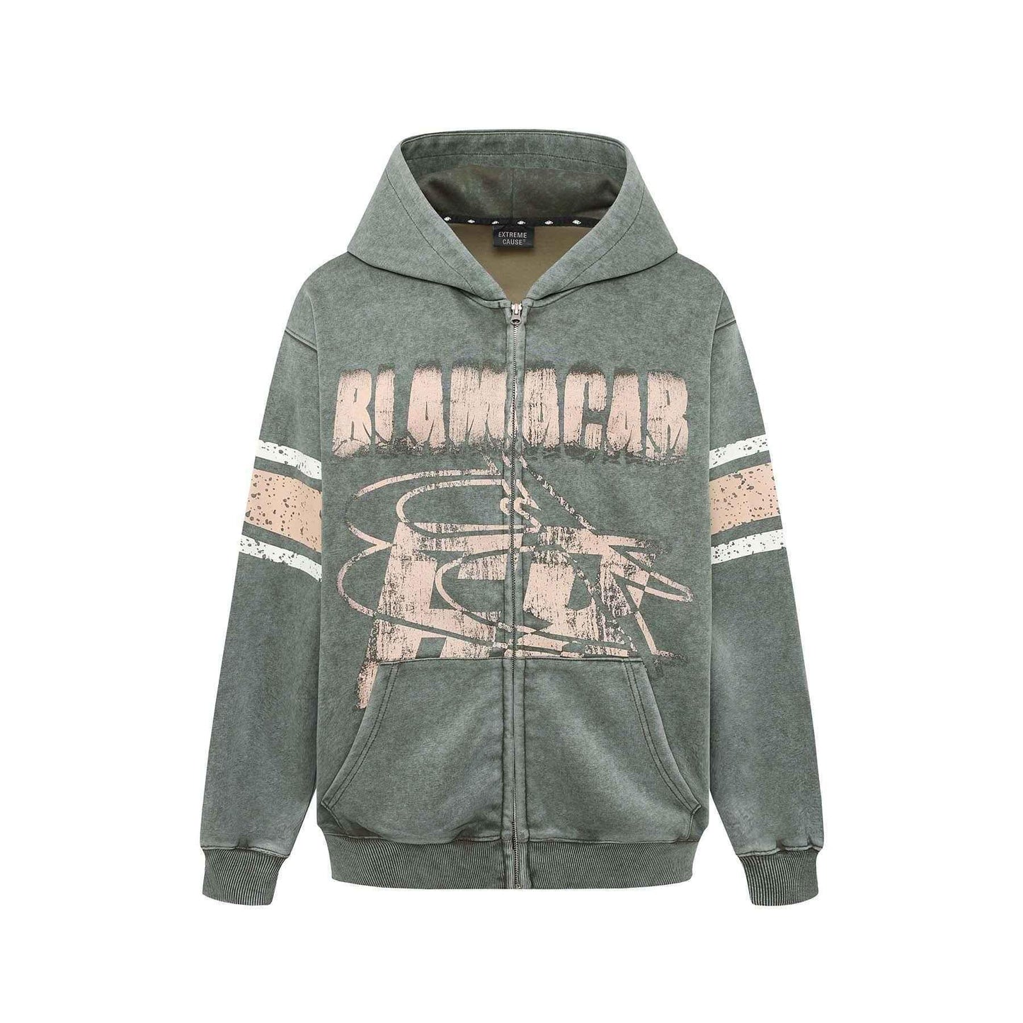 Washed Distressed Letters Printed Hoodie For Men And Women Green