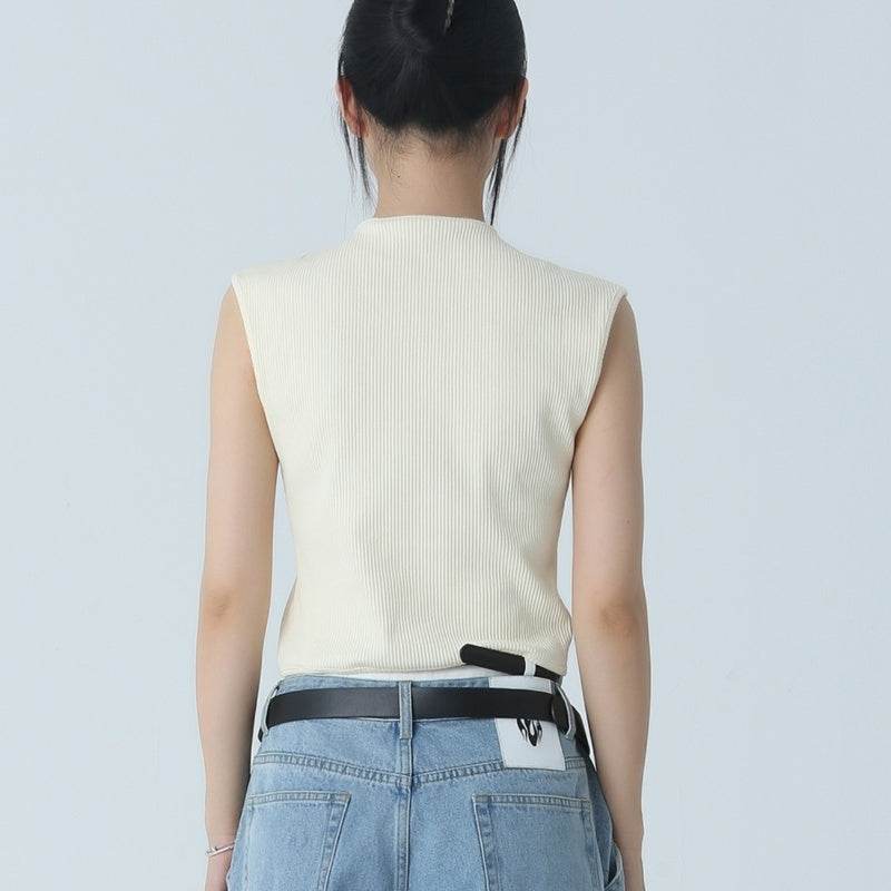 Elegant Slim-fit Short Thread Cotton Sleeveless T-shirt MuddyStock