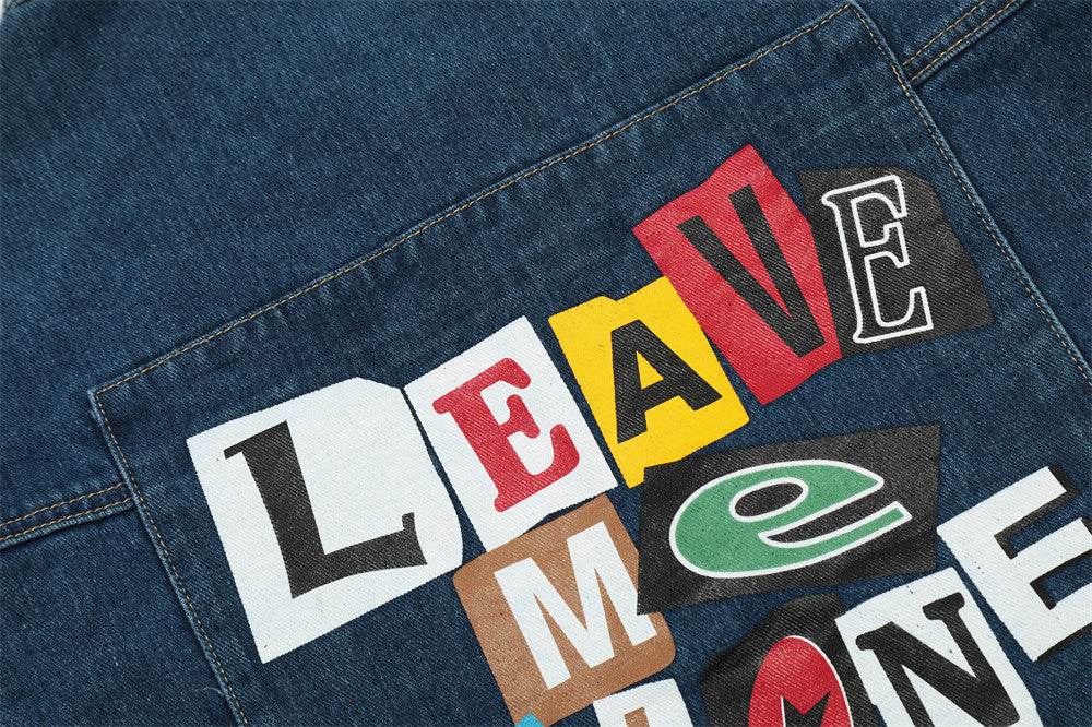 Creative Contrast Color Letter Printing Denim Jacket For Men And Women MuddyStock