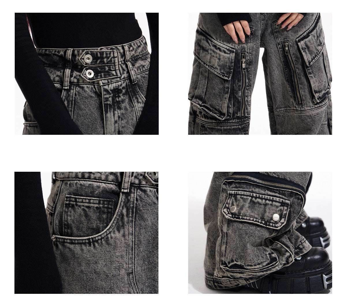 Design Retro Work Style Multi Pocket Jeans MuddyStock