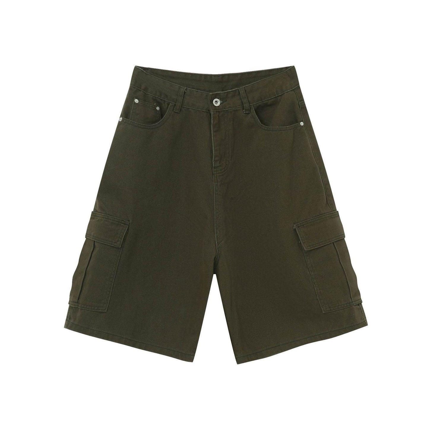 Straight Wide-leg Denim Shorts For Men And Women Army Green MuddyStock