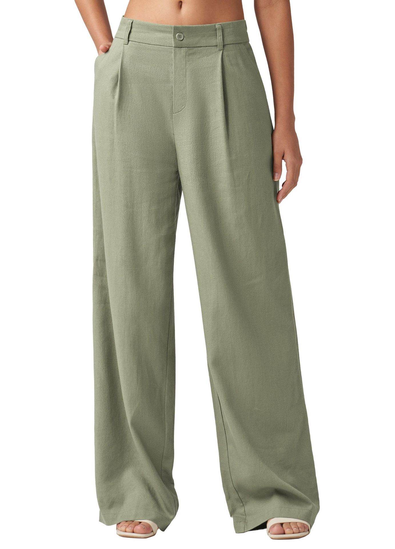 Loose Casual And Comfortable Pocket Straight-leg Pants For Women Bean Green MuddyStock