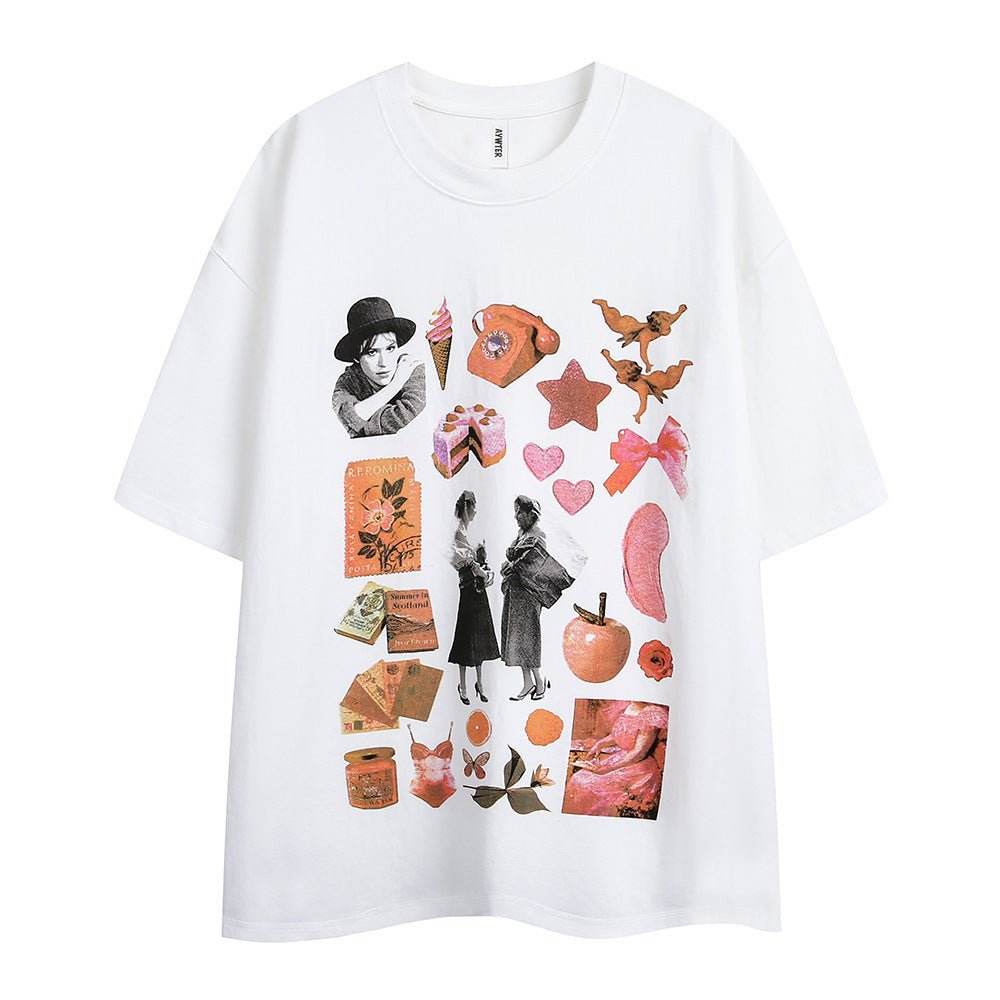 Creative Printing Cotton Short Sleeve Women White MuddyStock