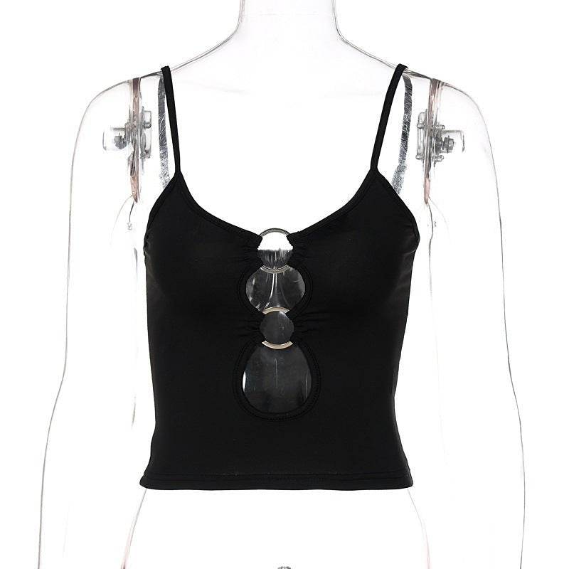 Cutout Front Navel Slim Fit Sling Top | MuddyStock Originals Black MuddyStock