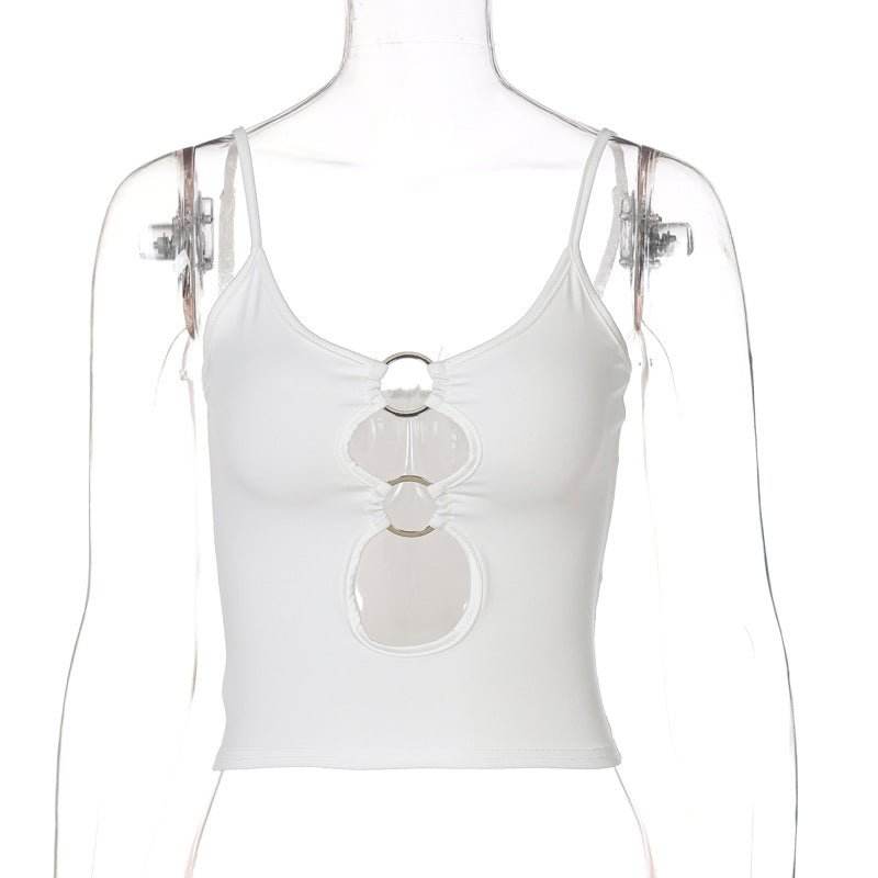 Cutout Front Navel Slim Fit Sling Top | MuddyStock Originals White MuddyStock