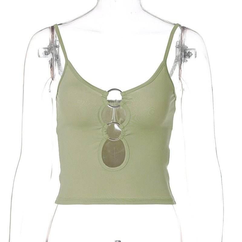 Cutout Front Navel Slim Fit Sling Top | MuddyStock Originals Green