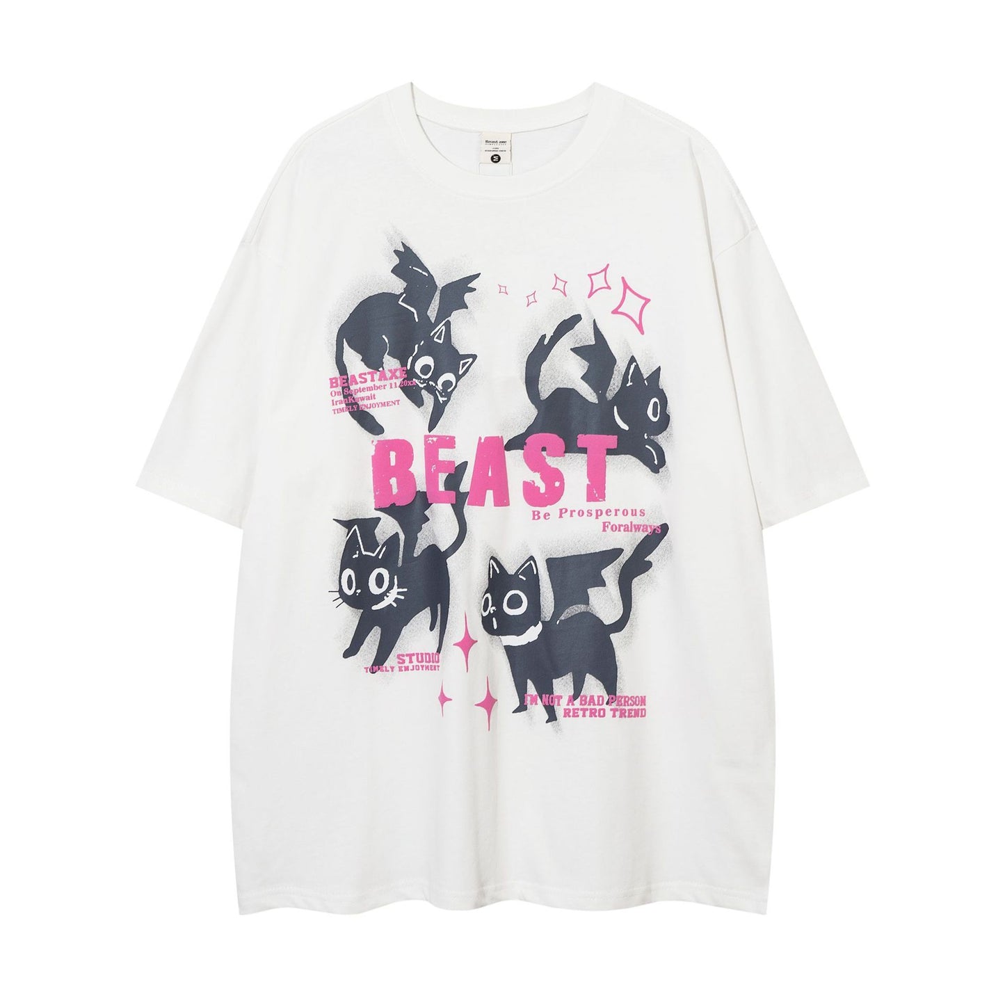 Kitten Loose Casual Short-sleeved T-shirt For Men And Women White MuddyStock