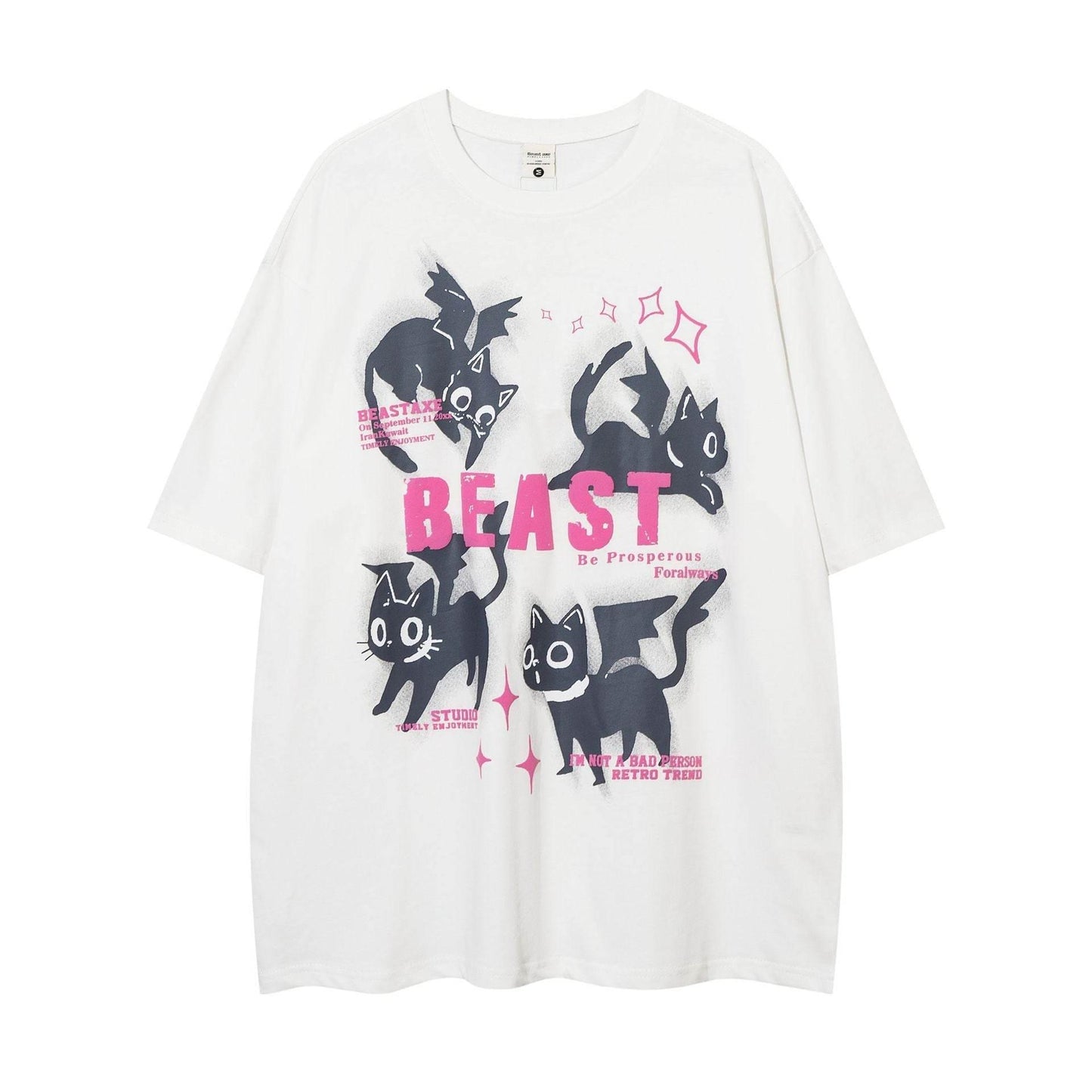 Kitten Loose Casual Short-sleeved T-shirt For Men And Women White