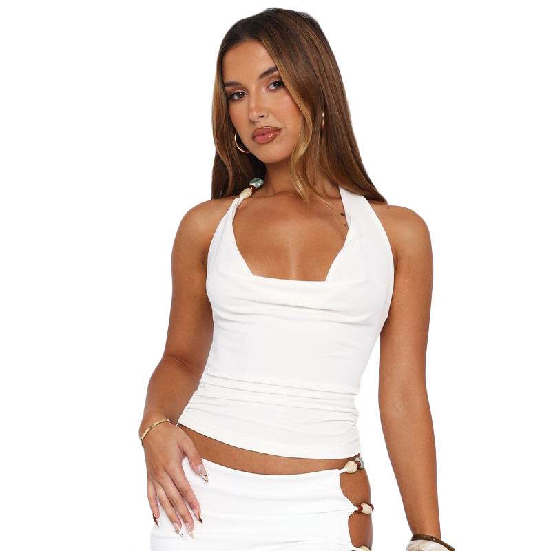 Pure Color Halter Lace-up Vest T-shirt Top MuddyStock