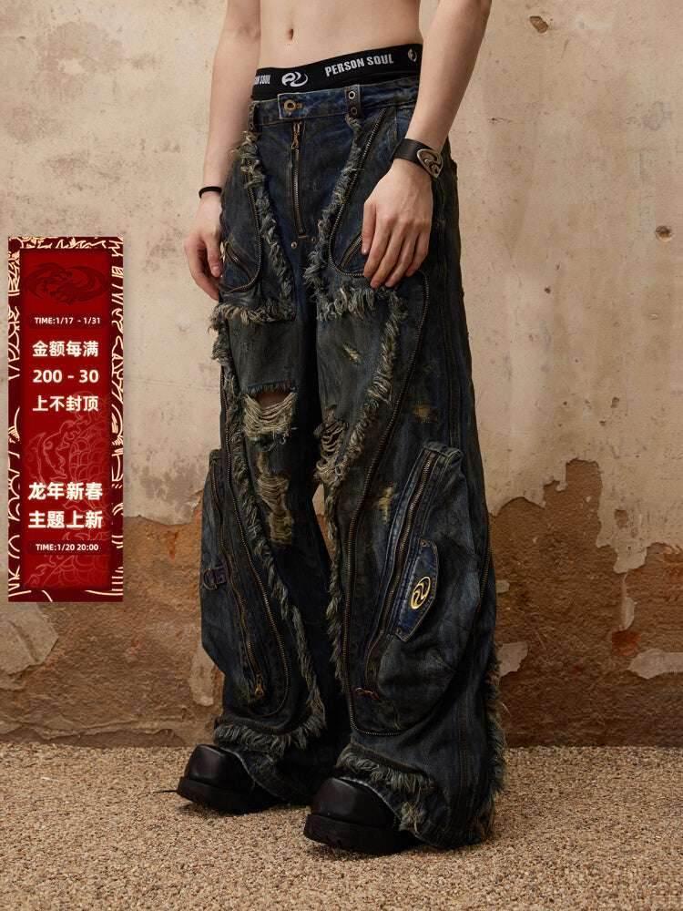 Female Alien Structural Stained Jeans For Men And Women
