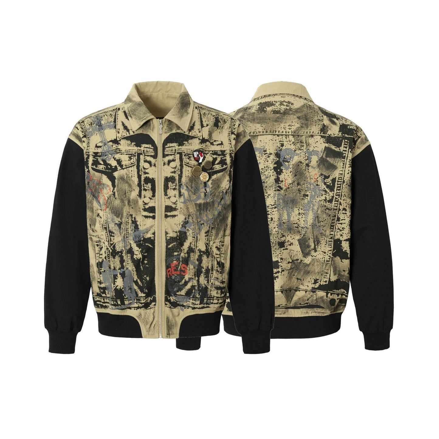 American Retro Graffiti And Badge Decoration Stitching Jacket For Men MuddyStock