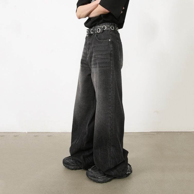 Men's Loose Straight-leg Denim Retro Tattered Jeans Wide Leg Pants MuddyStock