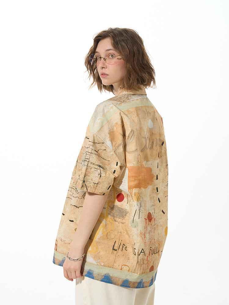 Casual Loose Graffiti Pine High Street Short Sleeve Shirt For Women