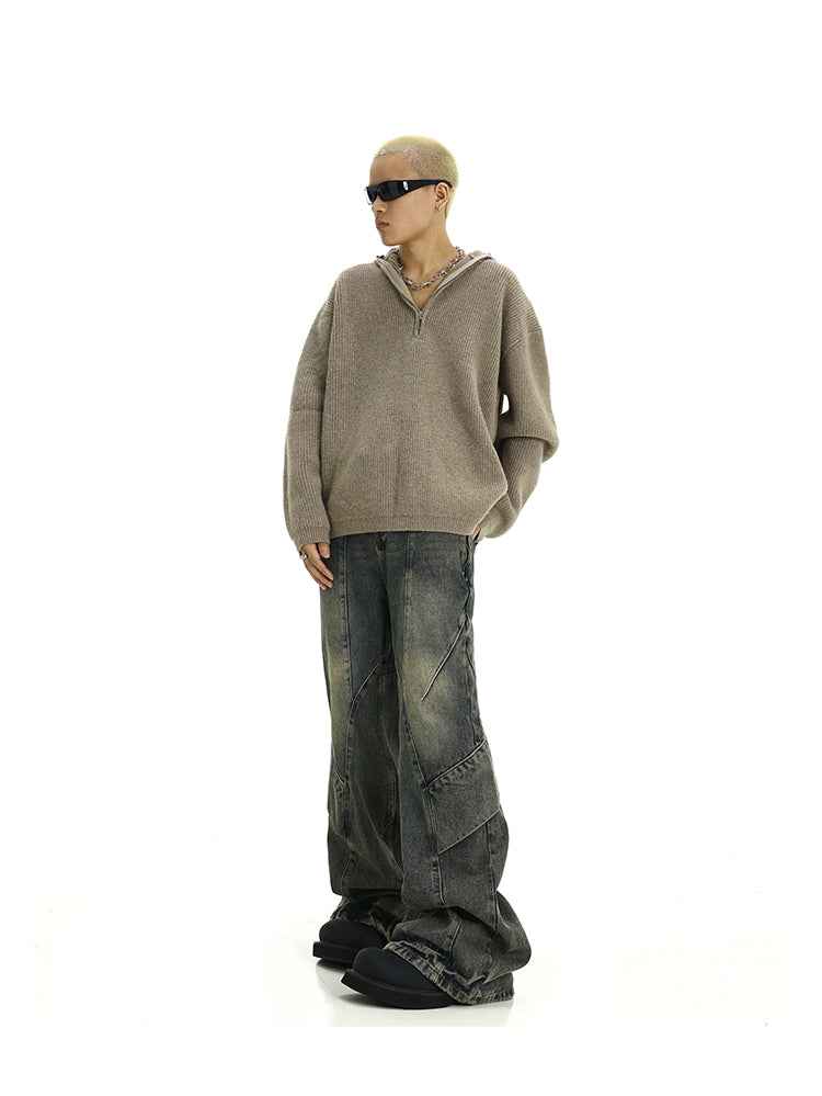 American Retro Distressed Yellow Mud Washed Jeans For Men MuddyStock