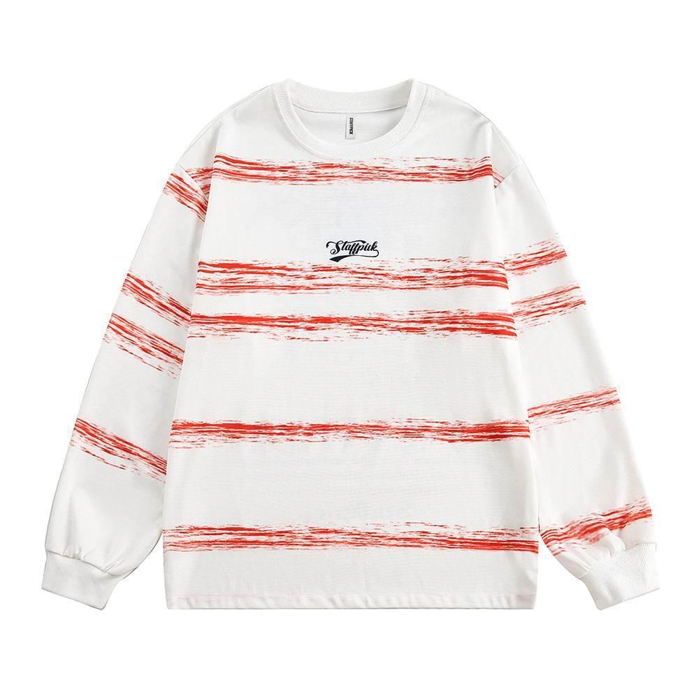 Hand-painted Graffiti Letter Striped Long-sleeved T-shirt For Men And Women Orange Stripe