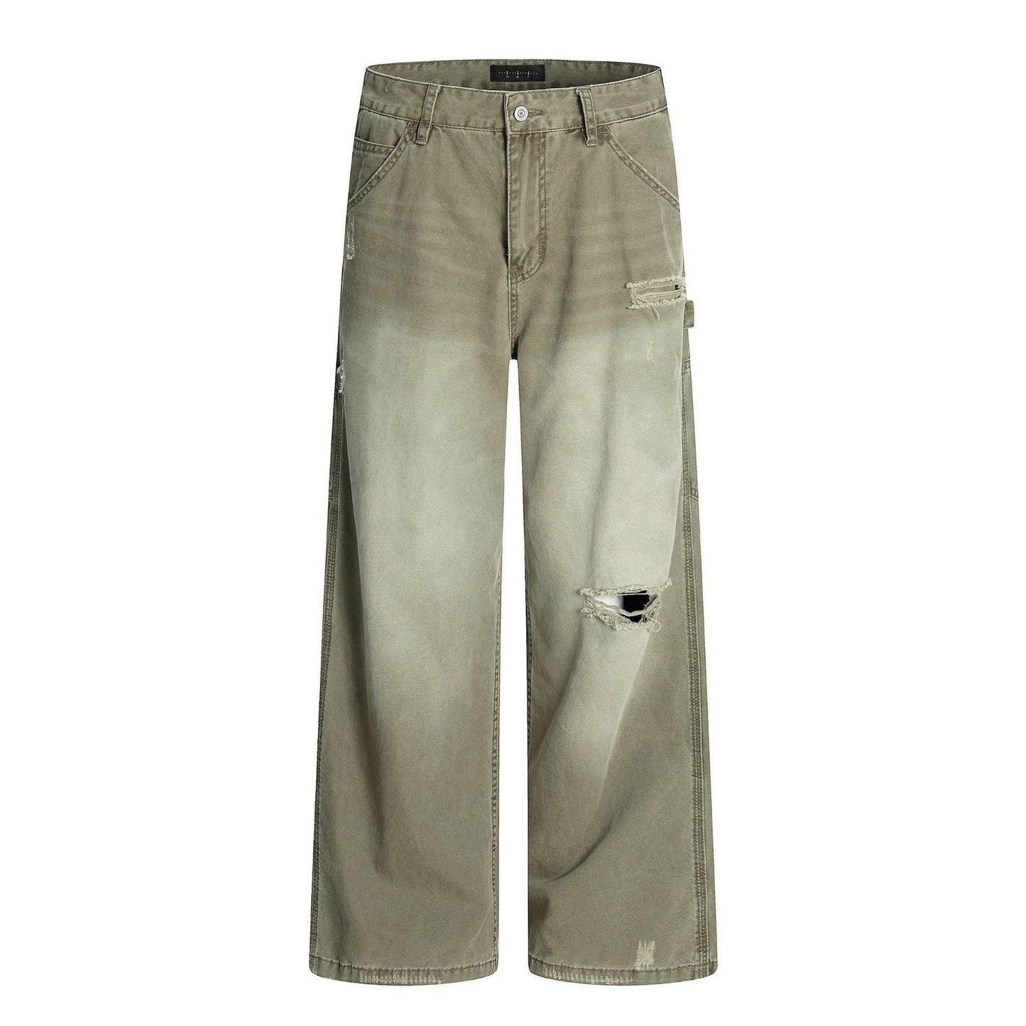 American Retro Tattered Jeans For Men And Women Snow Green Pine MuddyStock