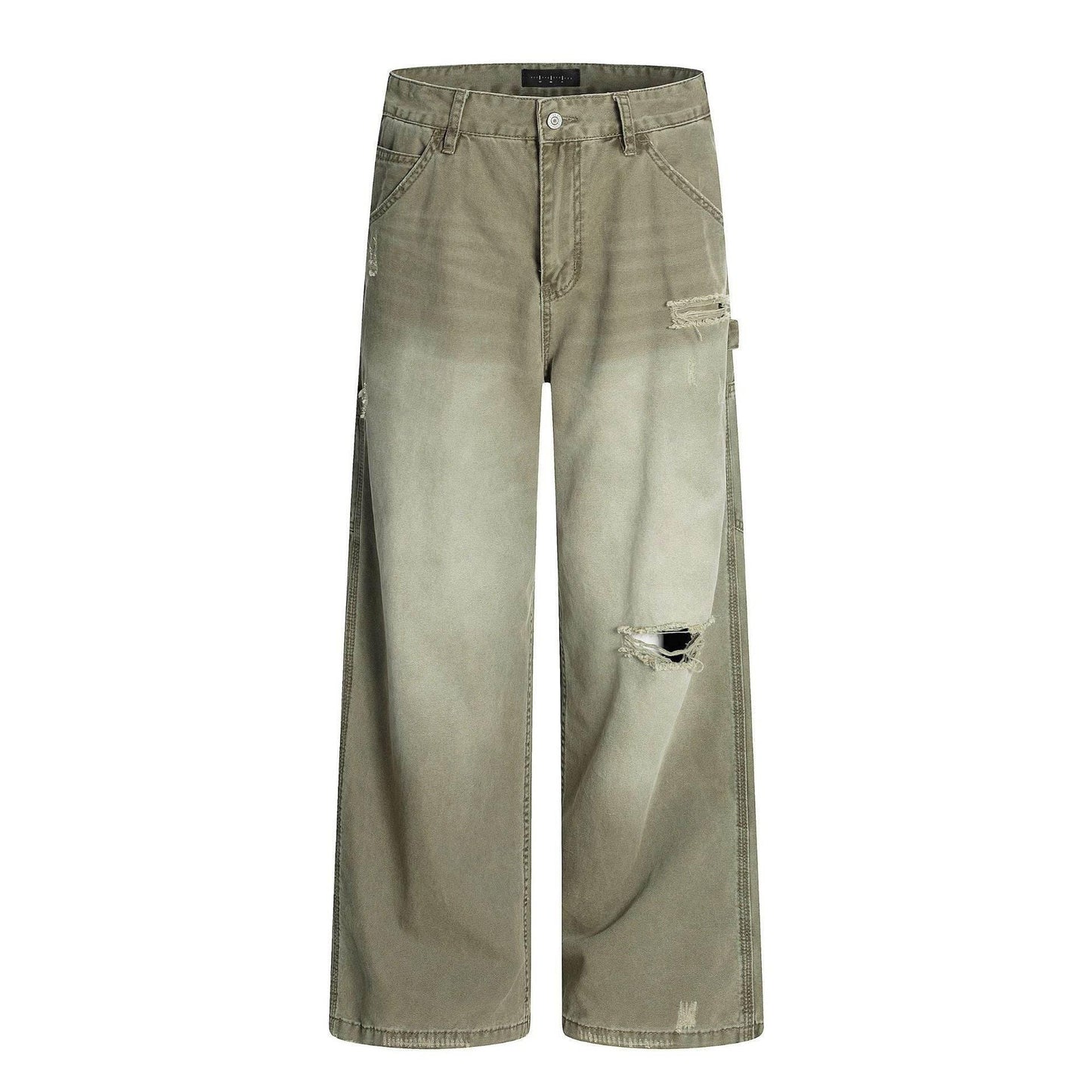American Retro Tattered Jeans For Men And Women Snow Green Pine