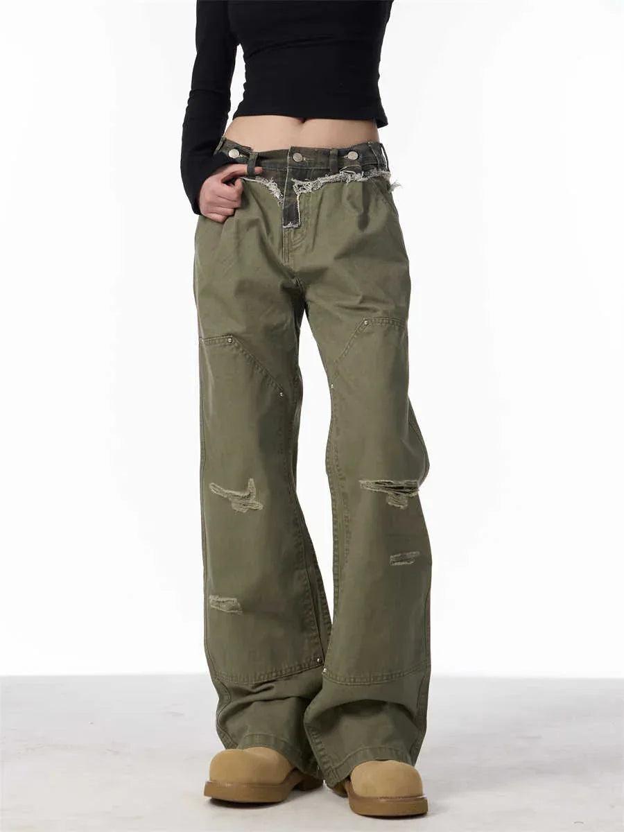 Ripped Cargo Jeans For Women