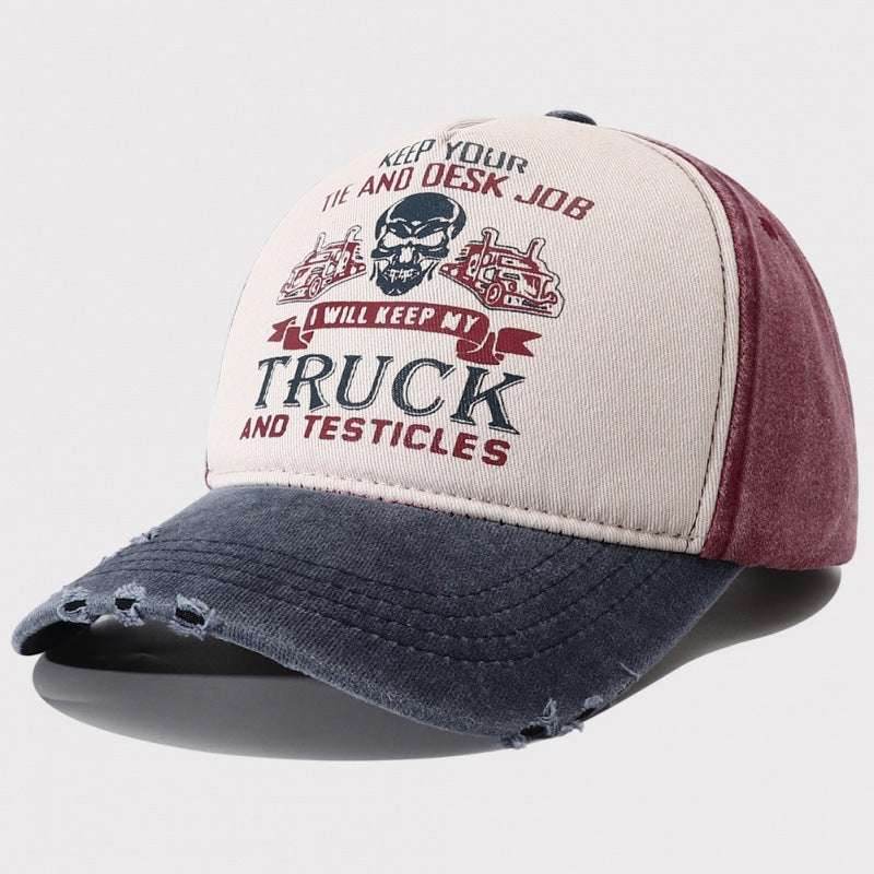 Peaked Hard Top Summer Letter Printing Stylish Baseball Cap Navy Blue Brim Red Hat Body Adjustable MuddyStock