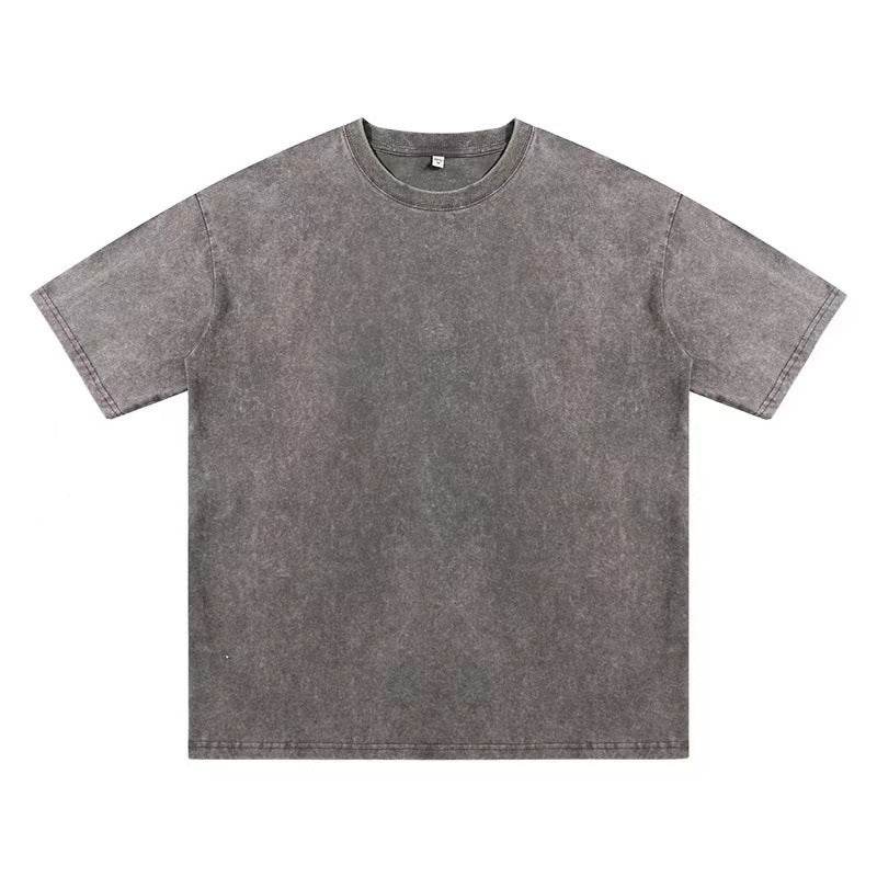 Summer New Round Neck Loose Retro Top Washed Gray MuddyStock