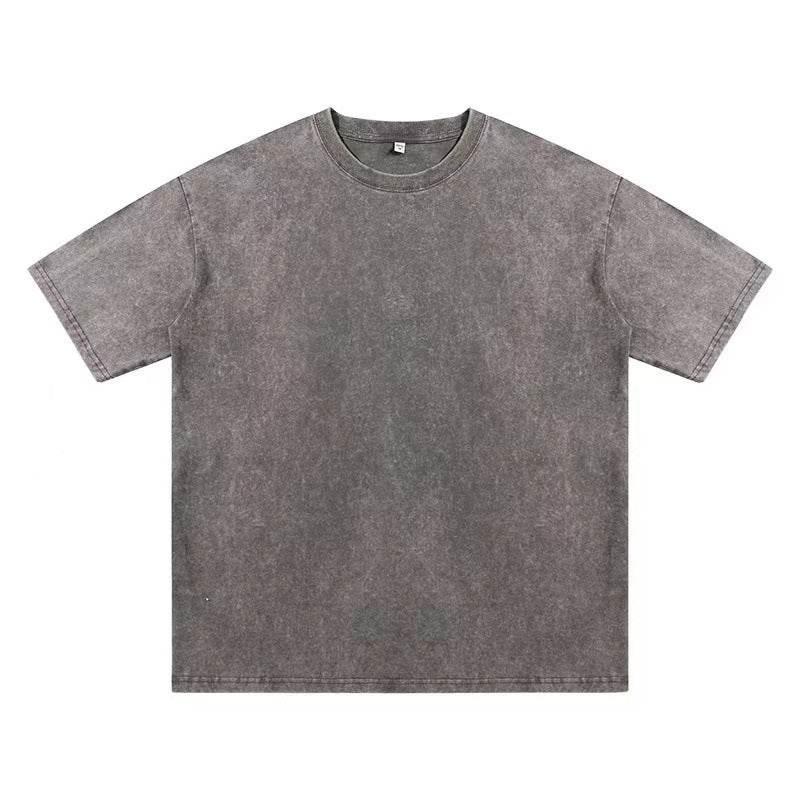 Summer New Round Neck Loose Retro Top Washed Gray