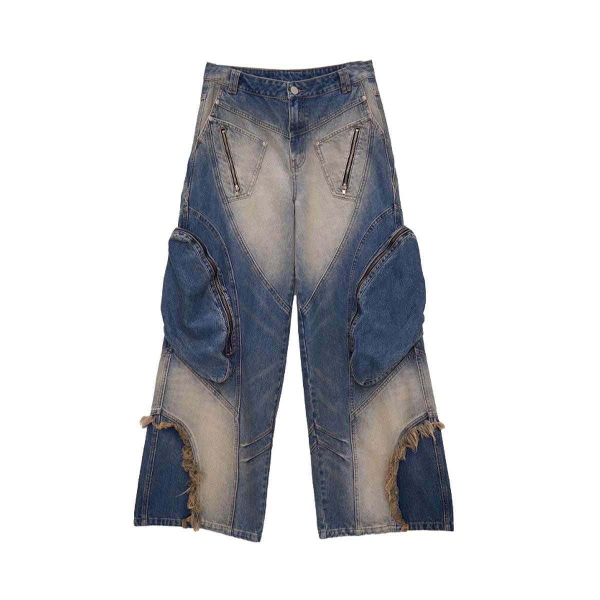 Special-shaped Structure Pocket Rinse Dyed Heavy Tooling Niche Jeans Blue MuddyStock