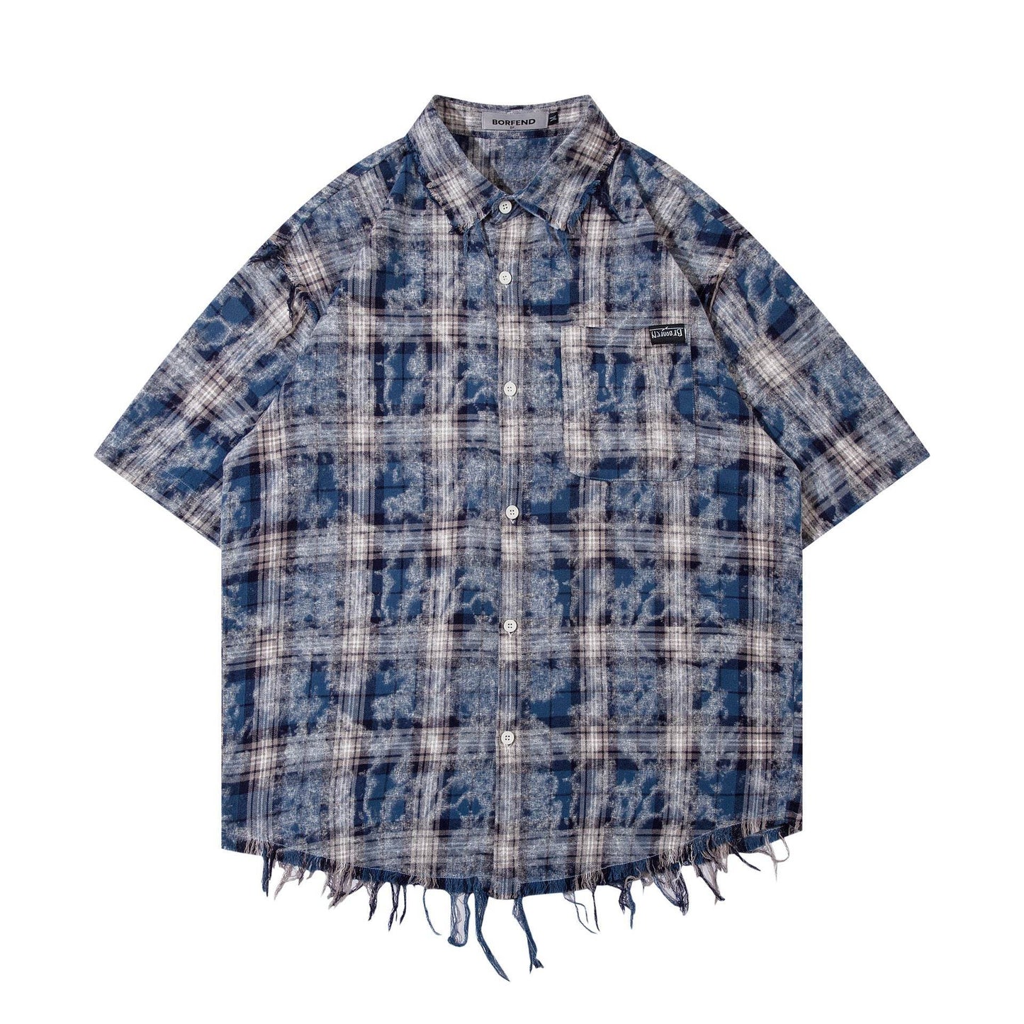 American Tie-dye Short Sleeve Plaid Shirt For Women MuddyStock