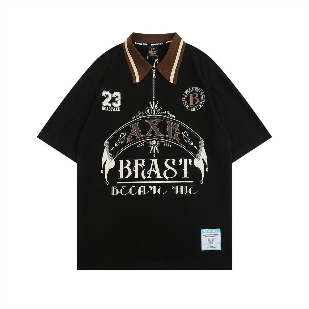 Short-sleeved Polo Shirt With Letters For Men And Women Black MuddyStock