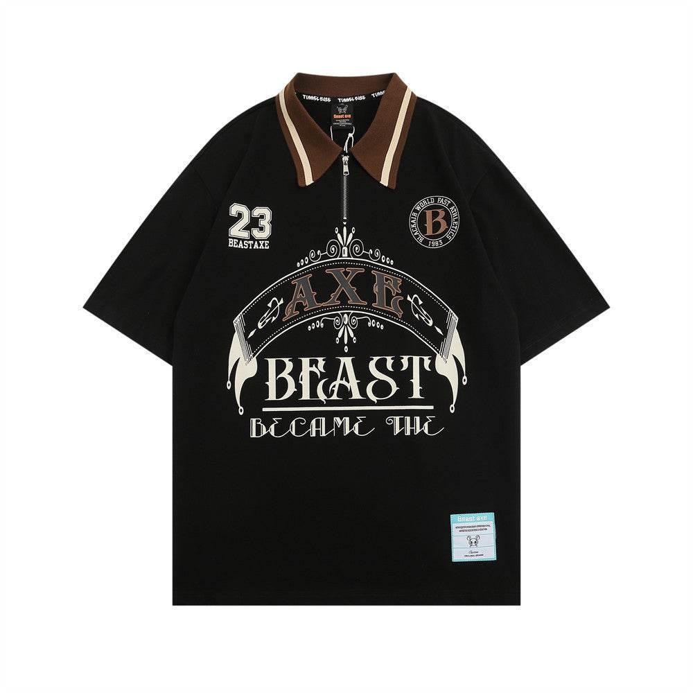 Short-sleeved Polo Shirt With Letters For Men And Women Black