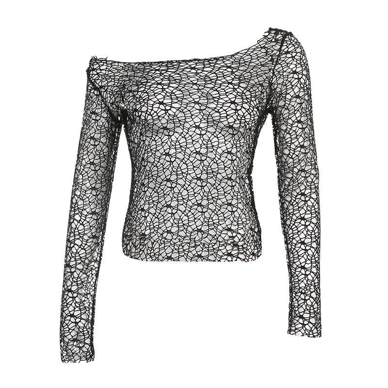 Women's Fashion Irregular Long Sleeve Top Black MuddyStock