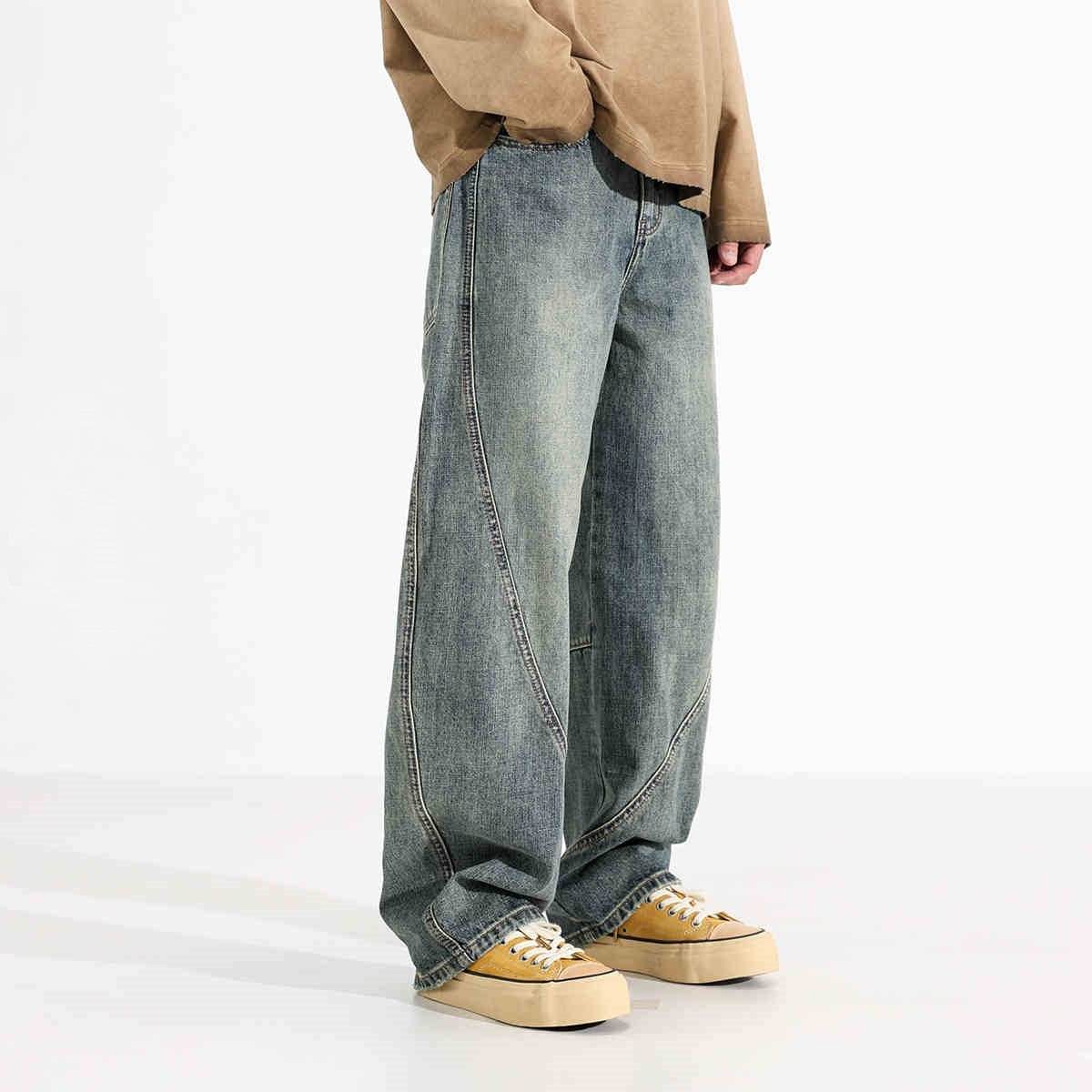 Men's Loose Wide-leg Retro Distressed Loose Jeans Blue MuddyStock