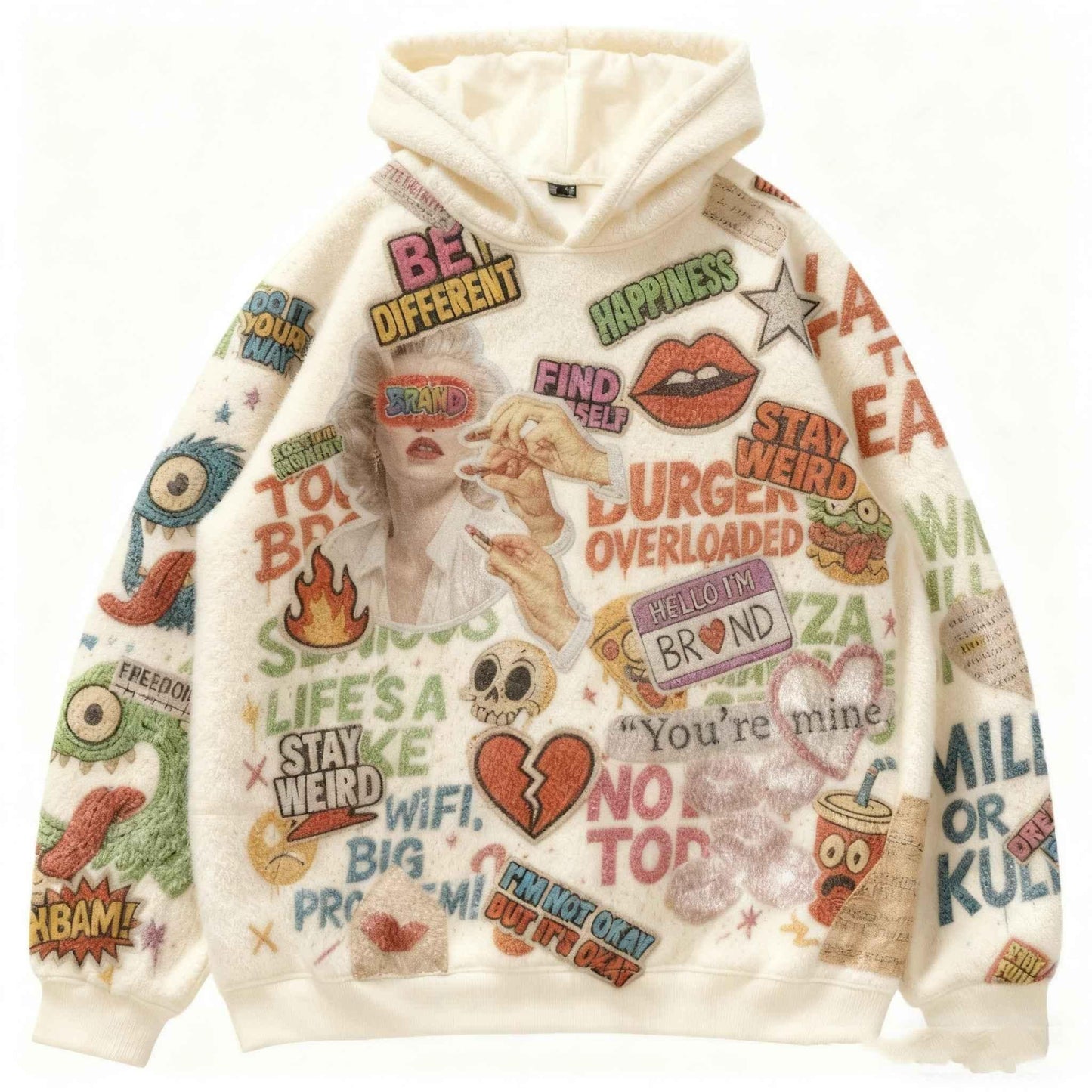 Fashion Casual Printed Polyester Hoodie For Men And Women White