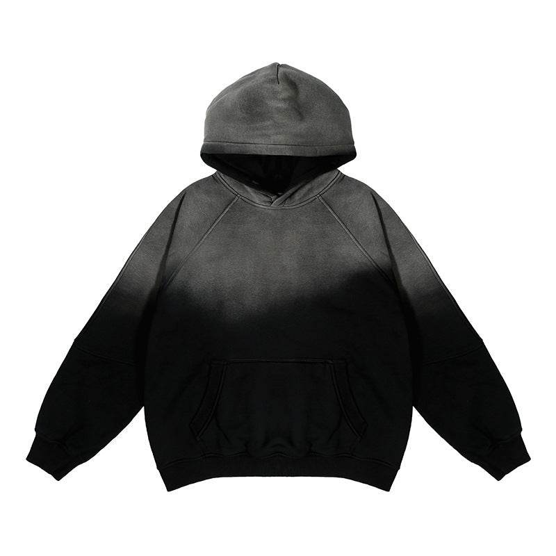 Gradient Two Colors Distressed Hooded Sweater For Men Black MuddyStock