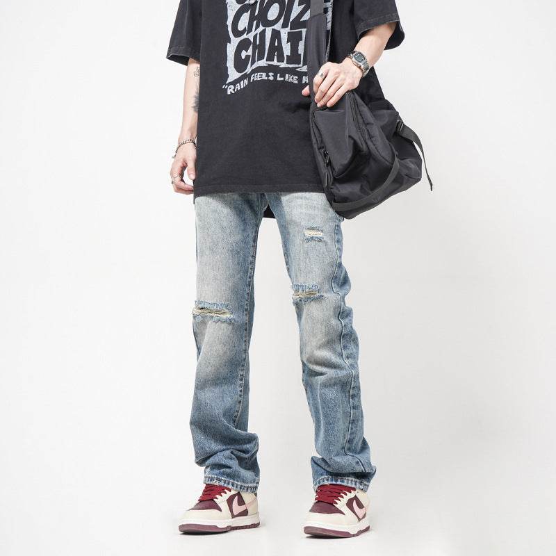 American Style Loose Men's And Women's Ripped Jeans Blue MuddyStock