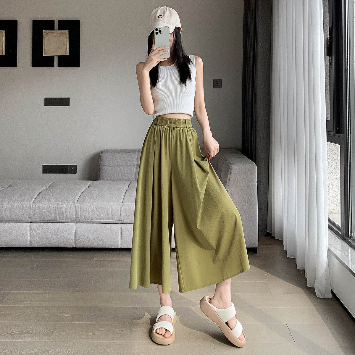 Korean Style Elastic Waistband Women's Straight Loose Pants MuddyStock